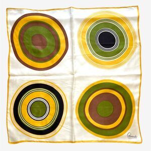 Vtg Ricardo scarf 70s geometric circles square browns, greens